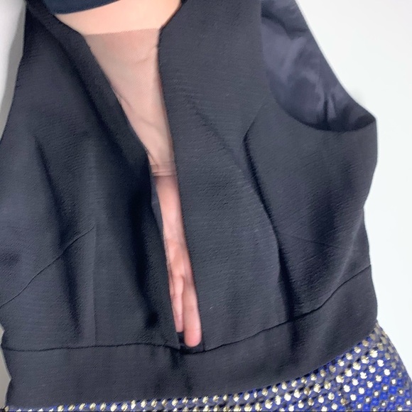 Carmen Marc Valvo Metallic A Line Plunging a neck black blue gold 6 - Picture 4 of 9